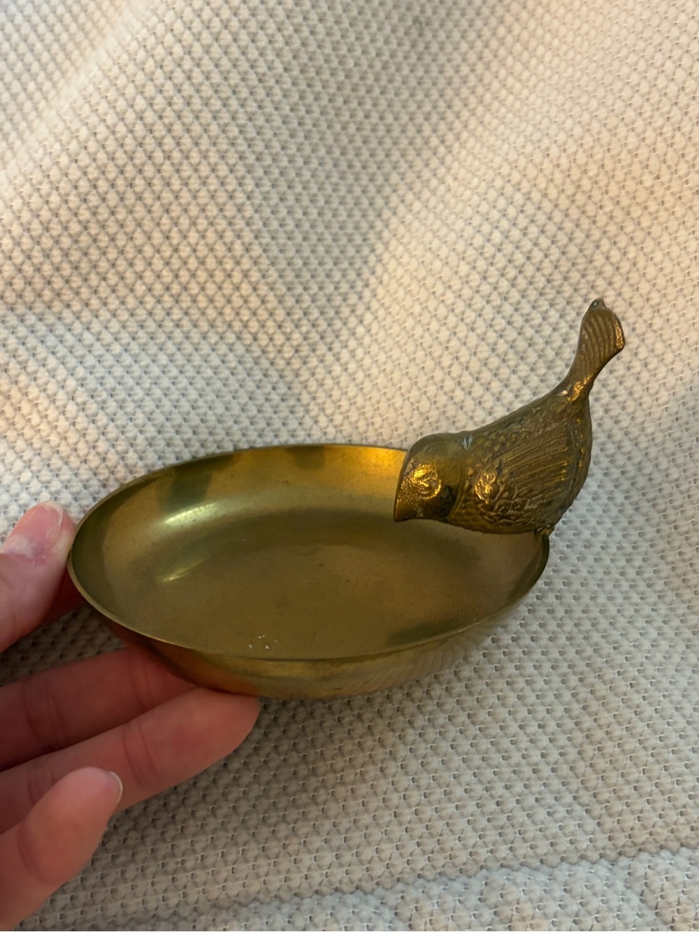 Vintage Brass Bird Dish Trinket Bowl - Gold Tone